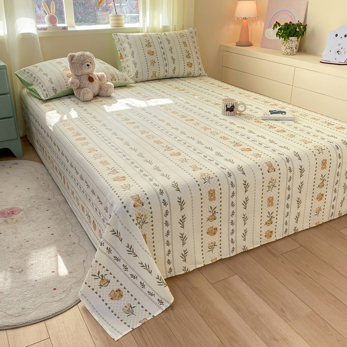 91家纺网 家纺一手货源 找家纺 红日子纺织品 2026新款全棉纯棉单床单 小熊慕斯