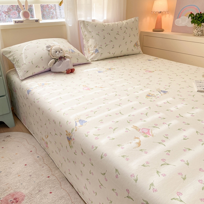 91家纺网 家纺一手货源 找家纺 红日子纺织品 2026新款全棉纯棉单床单 花语萌兔