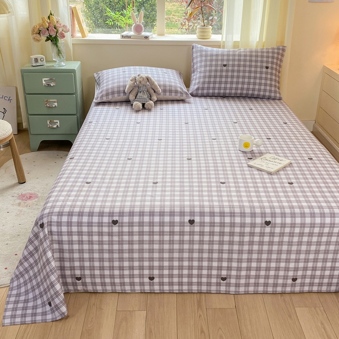 91家纺网 家纺一手货源 找家纺 红日子纺织品 2026新款全棉纯棉单床单 甜心乐园紫