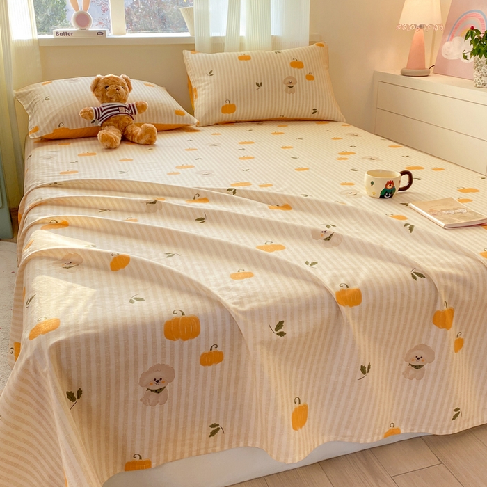 91家纺网 家纺一手货源 找家纺 红日子纺织品 2026新款全棉纯棉单床单 南瓜小狗