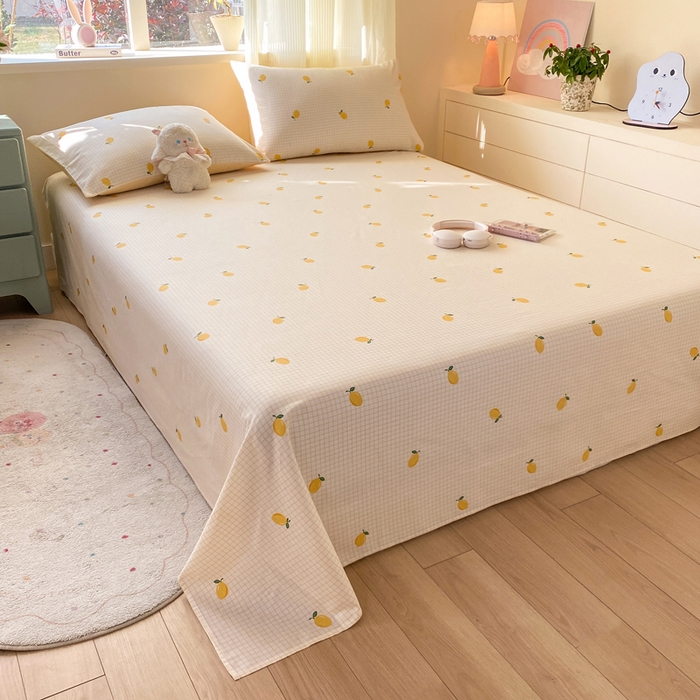 91家纺网 家纺一手货源 找家纺 红日子纺织品 2026新款全棉纯棉单床单 柠檬小镇