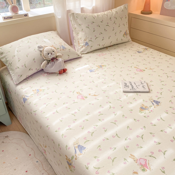 91家纺网 家纺一手货源 找家纺 红日子纺织品 2026新款全棉纯棉单床单 花语萌兔