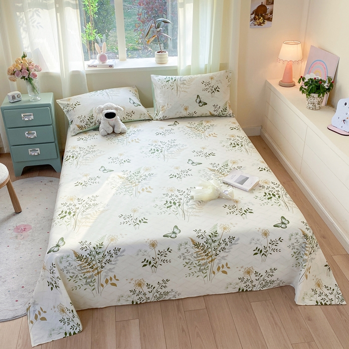 91家纺网 家纺一手货源 找家纺 红日子纺织品 2026新款全棉纯棉单床单 绿意盎然