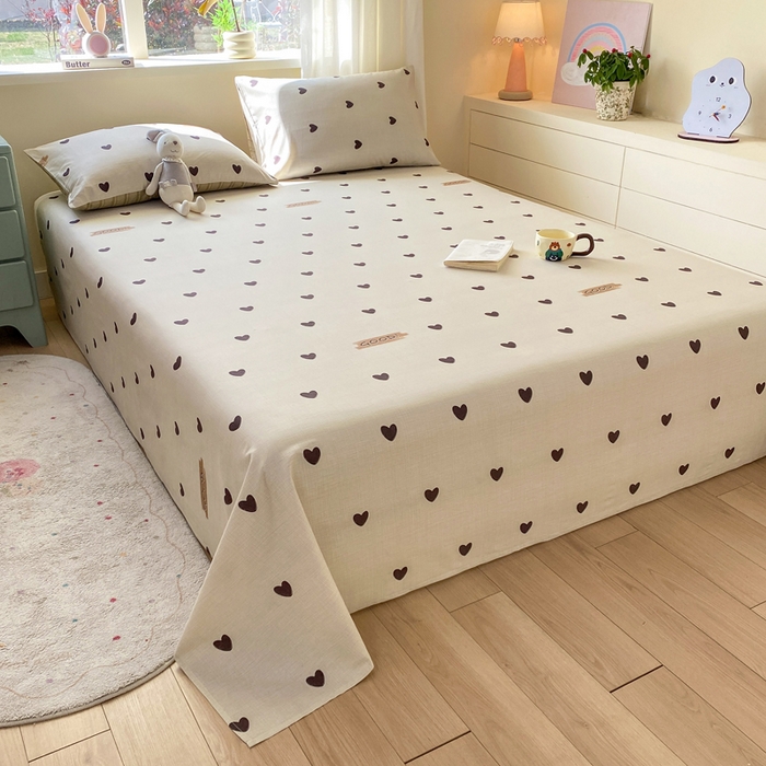 91家纺网 家纺一手货源 找家纺 红日子纺织品 2026新款全棉纯棉单床单 迷你爱心