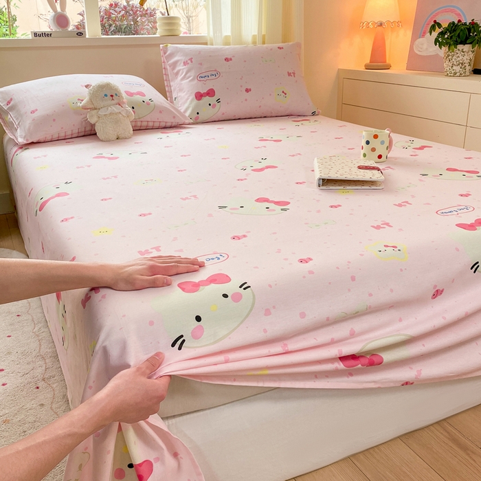 91家纺网 家纺一手货源 找家纺 红日子纺织品 2026新款全棉纯棉单床单 甜心猫咪