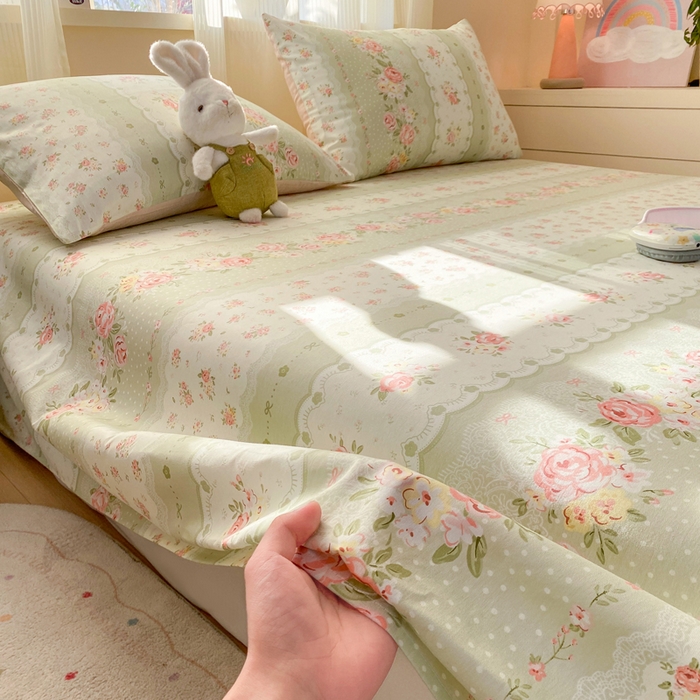 91家纺网 家纺一手货源 找家纺 红日子纺织品 2026新款全棉纯棉单床单 云边花漾