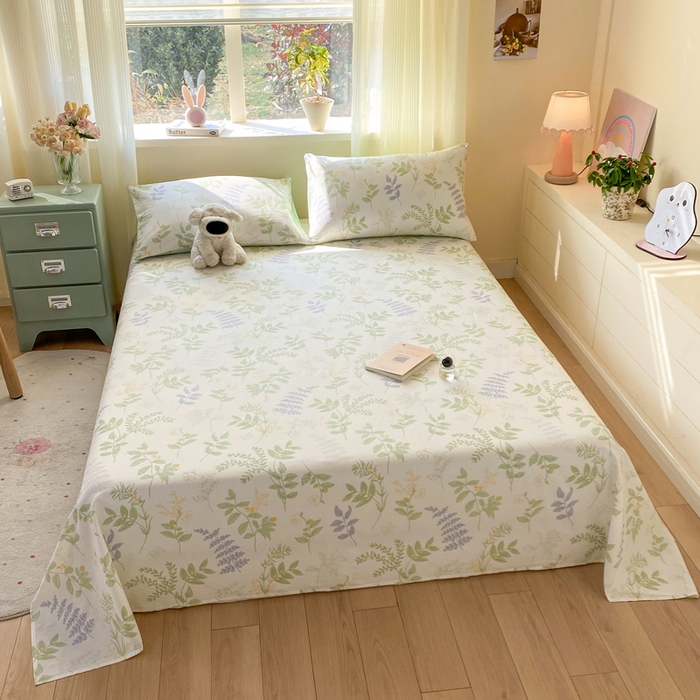 91家纺网 家纺一手货源 找家纺 红日子纺织品 2026新款全棉纯棉单床单 沁雨花叶