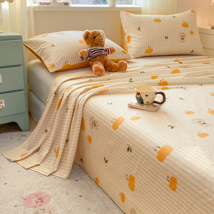 91家纺网 家纺一手货源 找家纺 红日子纺织品 2026新款全棉纯棉单床单 南瓜小狗