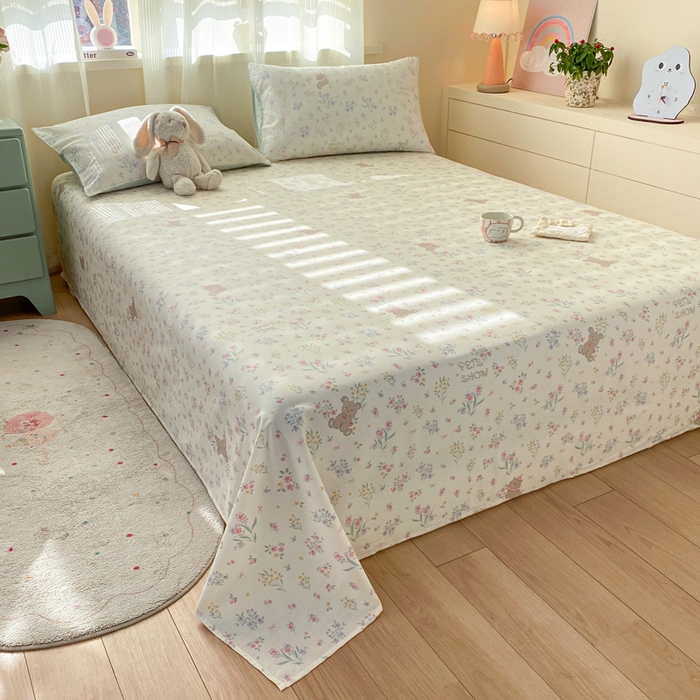 91家纺网 家纺一手货源 找家纺 红日子纺织品 2026新款全棉纯棉单床单 花园宝贝