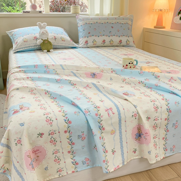 91家纺网 家纺一手货源 找家纺 红日子纺织品 2026新款全棉纯棉单床单 香颂萌兔