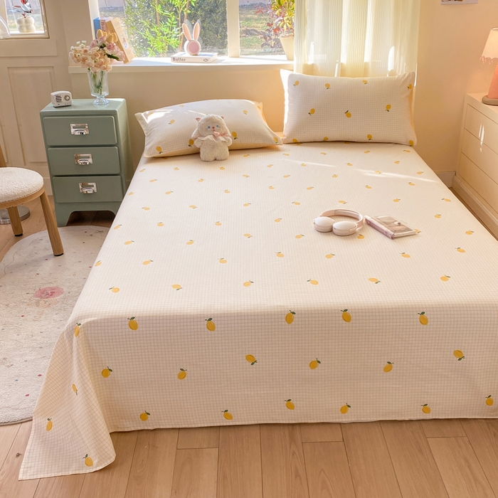 91家纺网 家纺一手货源 找家纺 红日子纺织品 2026新款全棉纯棉单床单 柠檬小镇