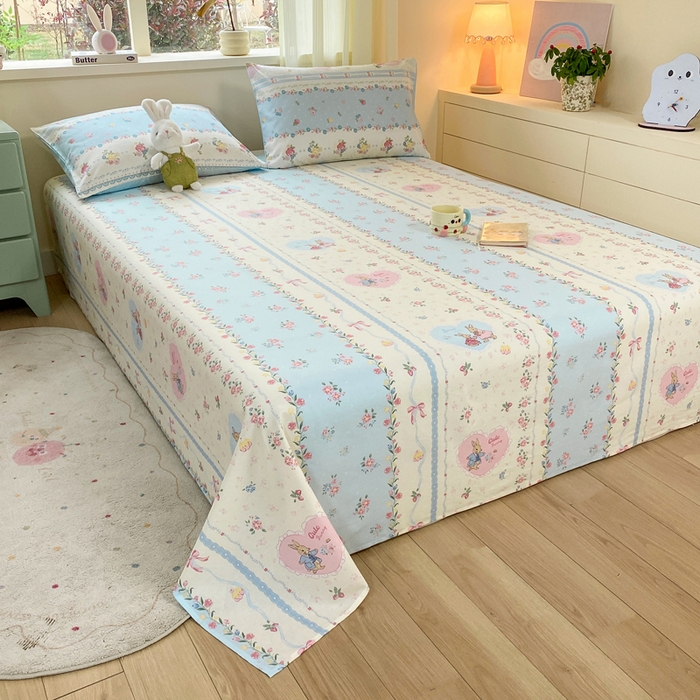 91家纺网 家纺一手货源 找家纺 红日子纺织品 2026新款全棉纯棉单床单 香颂萌兔