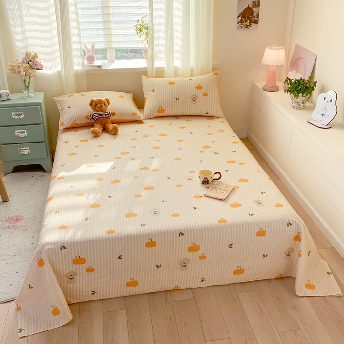 91家纺网 家纺一手货源 找家纺 红日子纺织品 2026新款全棉纯棉单床单 南瓜小狗