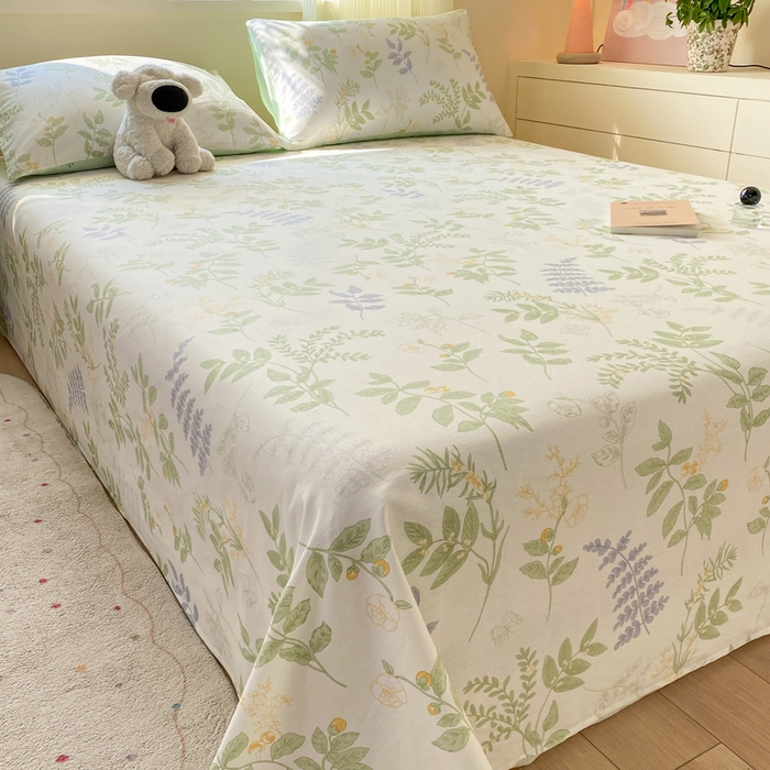 91家纺网 家纺一手货源 找家纺 红日子纺织品 2026新款全棉纯棉单床单 沁雨花叶