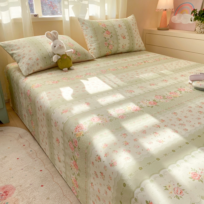 91家纺网 家纺一手货源 找家纺 红日子纺织品 2026新款全棉纯棉单床单 云边花漾