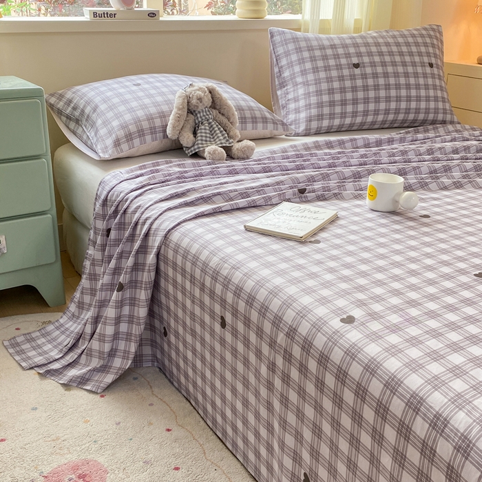 91家纺网 家纺一手货源 找家纺 红日子纺织品 2026新款全棉纯棉单床单 甜心乐园紫