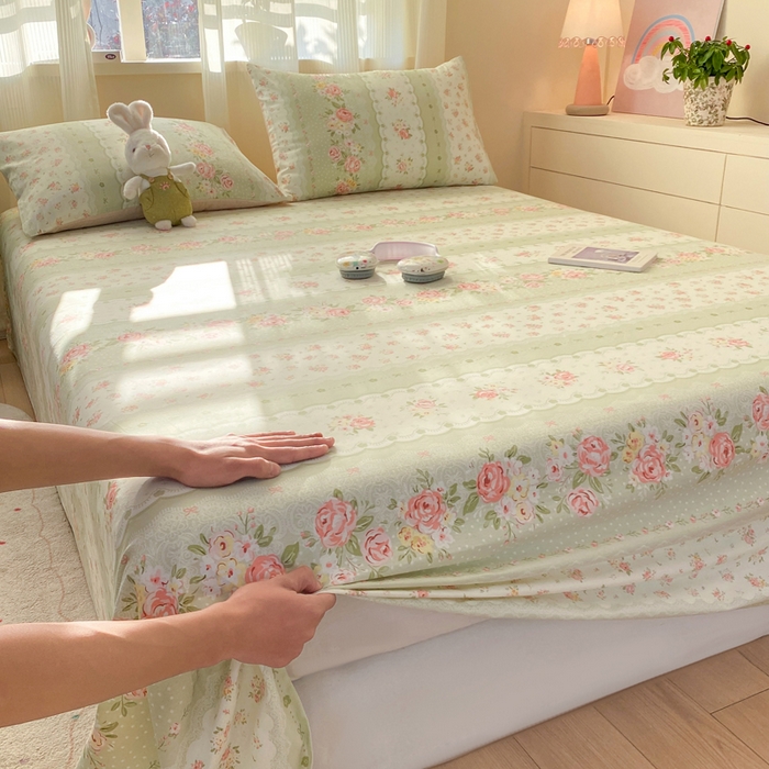 91家纺网 家纺一手货源 找家纺 红日子纺织品 2026新款全棉纯棉单床单 云边花漾