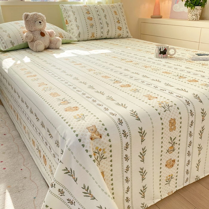 91家纺网 家纺一手货源 找家纺 红日子纺织品 2026新款全棉纯棉单床单 小熊慕斯