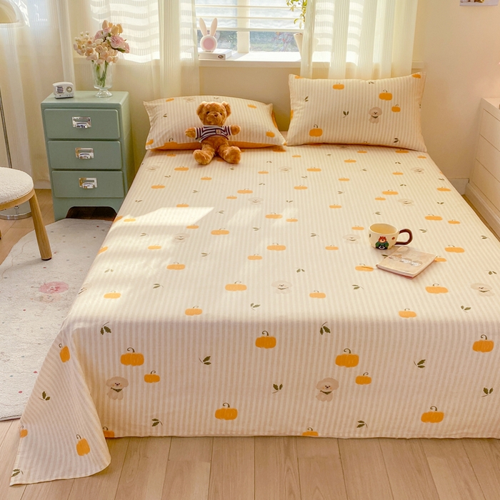 91家纺网 家纺一手货源 找家纺 红日子纺织品 2026新款全棉纯棉单床单 南瓜小狗