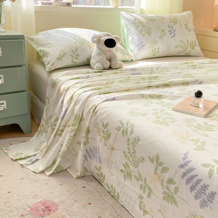 91家纺网 家纺一手货源 找家纺 红日子纺织品 2026新款全棉纯棉单床单 沁雨花叶