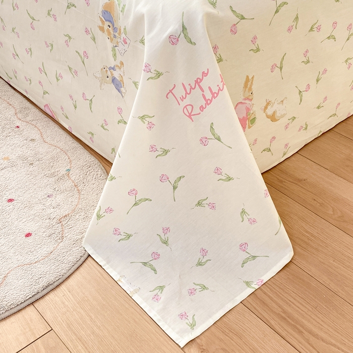 91家纺网 家纺一手货源 找家纺 红日子纺织品 2026新款全棉纯棉单床单 花语萌兔