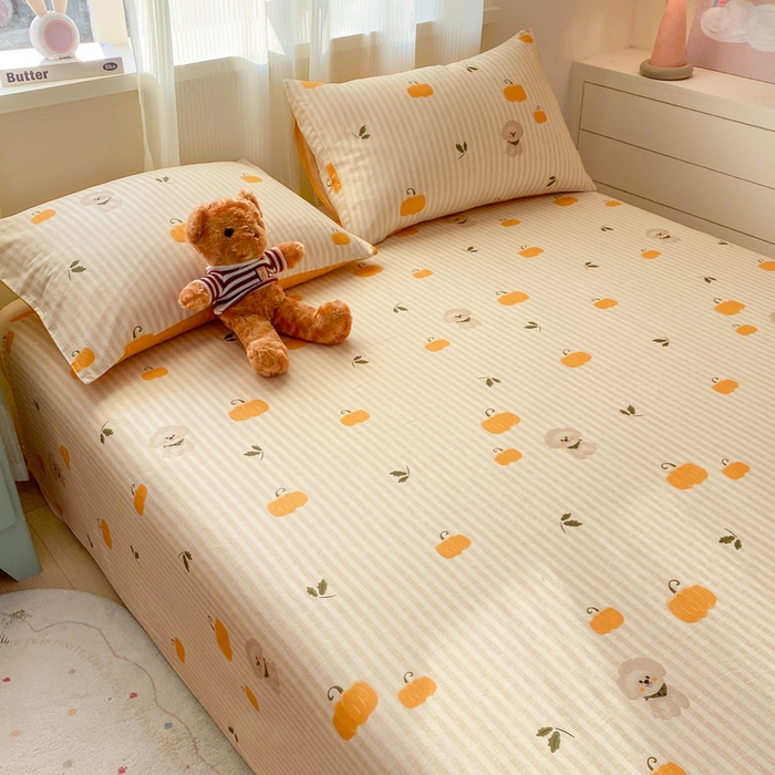 91家纺网 家纺一手货源 找家纺 红日子纺织品 2026新款全棉纯棉单床单 南瓜小狗