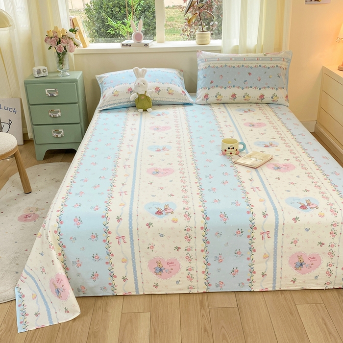 91家纺网 家纺一手货源 找家纺 红日子纺织品 2026新款全棉纯棉单床单 香颂萌兔