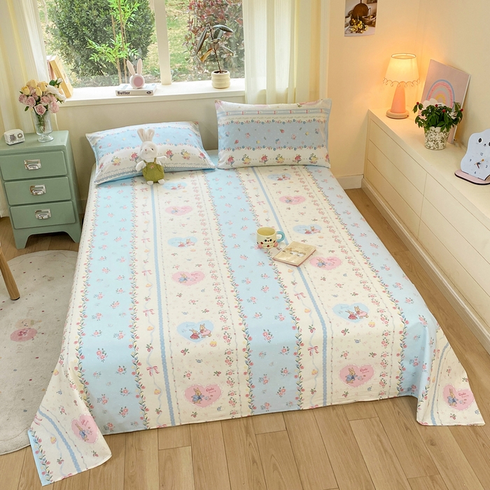 91家纺网 家纺一手货源 找家纺 红日子纺织品 2026新款全棉纯棉单床单 香颂萌兔