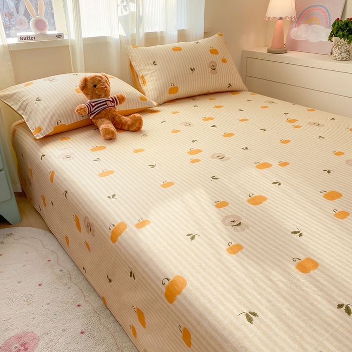 91家纺网 家纺一手货源 找家纺 红日子纺织品 2026新款全棉纯棉单床单 南瓜小狗