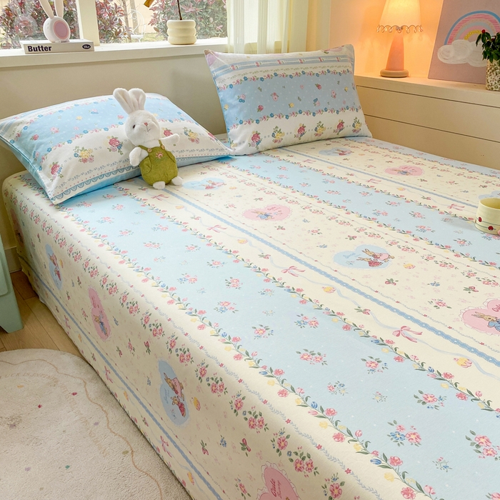 91家纺网 家纺一手货源 找家纺 红日子纺织品 2026新款全棉纯棉单床单 香颂萌兔