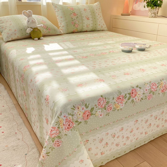 91家纺网 家纺一手货源 找家纺 红日子纺织品 2026新款全棉纯棉单床单 云边花漾