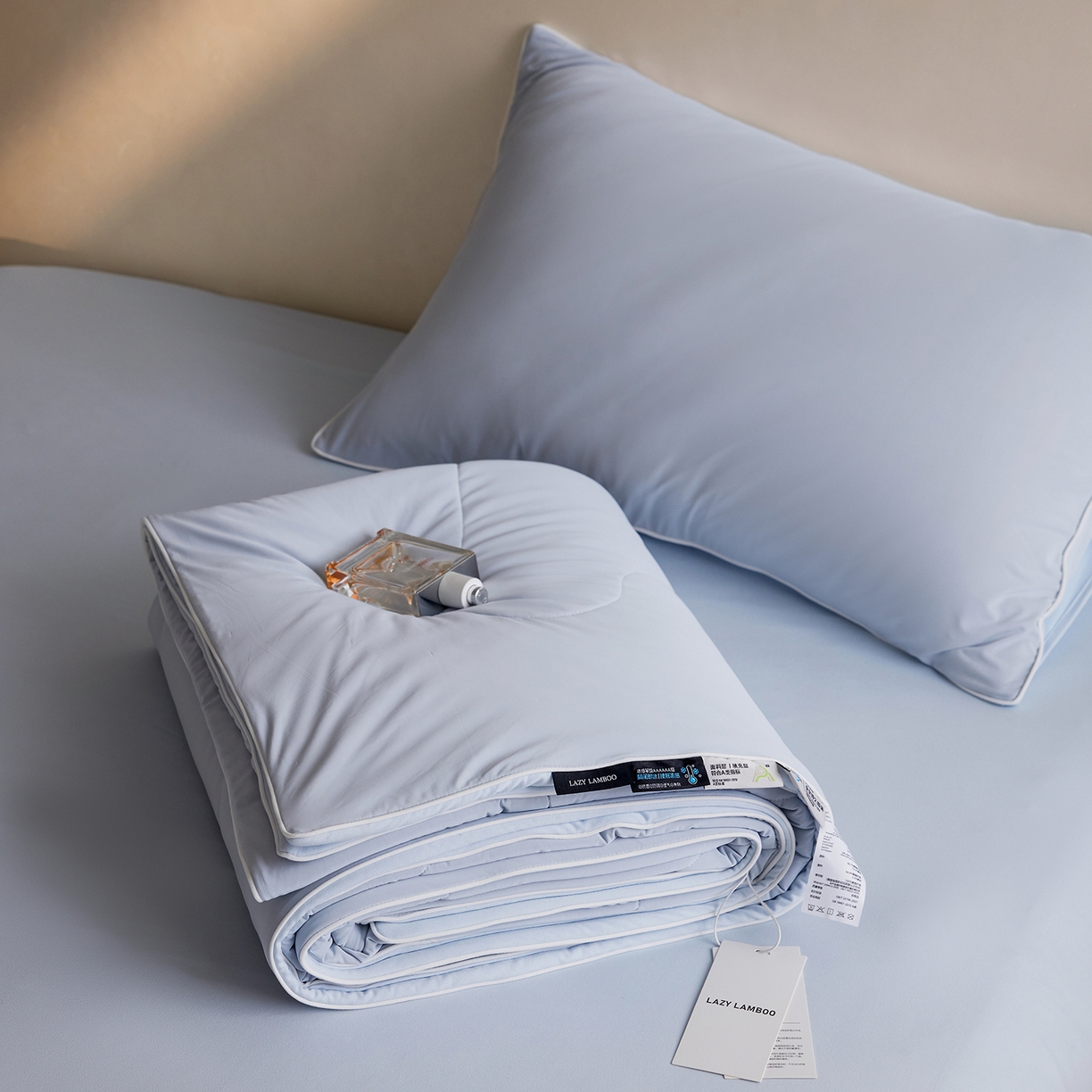 91家纺网 家纺一手货源 找家纺 丽笙被芯 2026新款冷暖深睡控温夏被夏凉被空调被 青空灰