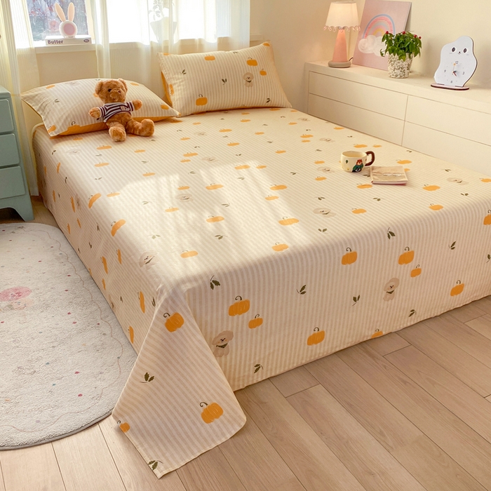 91家纺网 家纺一手货源 找家纺 红日子纺织品 2026新款全棉纯棉单床单 南瓜小狗