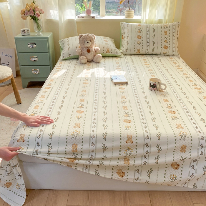 91家纺网 家纺一手货源 找家纺 红日子纺织品 2026新款全棉纯棉单床单 小熊慕斯