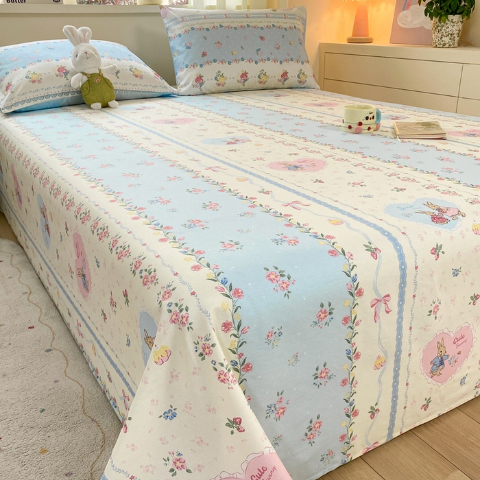 91家纺网 家纺一手货源 找家纺 红日子纺织品 2026新款全棉纯棉单床单 香颂萌兔