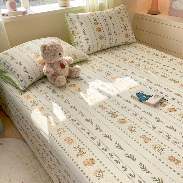 91家纺网 家纺一手货源 找家纺 红日子纺织品 2026新款全棉纯棉单床单 小熊慕斯