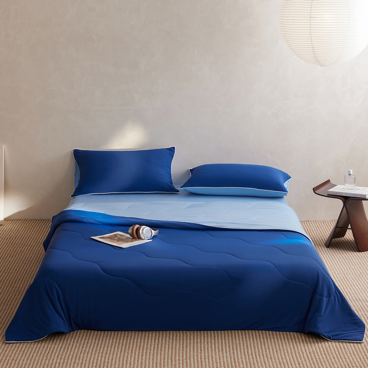 91家纺网 家纺一手货源 找家纺 丽笙被芯 2026新款冷暖深睡控温夏被夏凉被空调被 深睡蓝