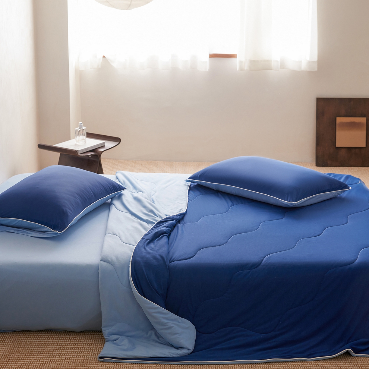 91家纺网 家纺一手货源 找家纺 丽笙被芯 2026新款冷暖深睡控温夏被夏凉被空调被 深睡蓝