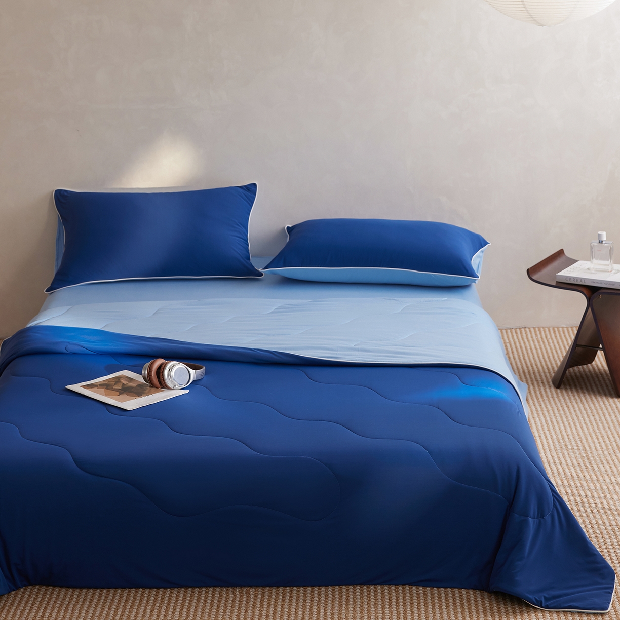 91家纺网 家纺一手货源 找家纺 丽笙被芯 2026新款冷暖深睡控温夏被夏凉被空调被 深睡蓝