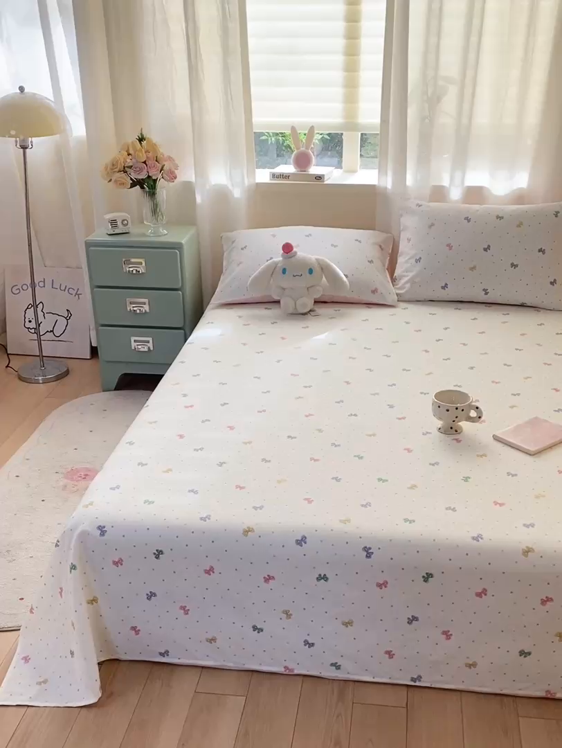 91家纺网 家纺一手货源 找家纺 红日子纺织品 2026新款全棉纯棉单床单 甜心情节