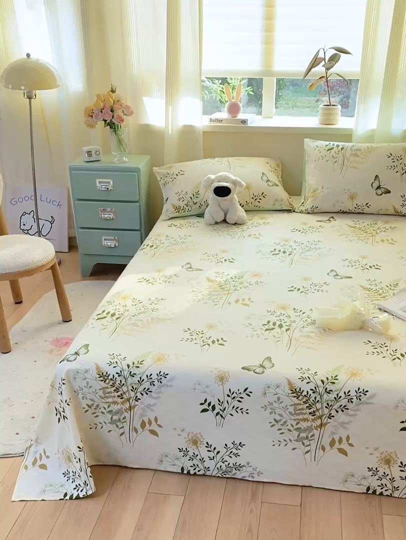 91家纺网 家纺一手货源 找家纺 红日子纺织品 2026新款全棉纯棉单床单 绿意盎然