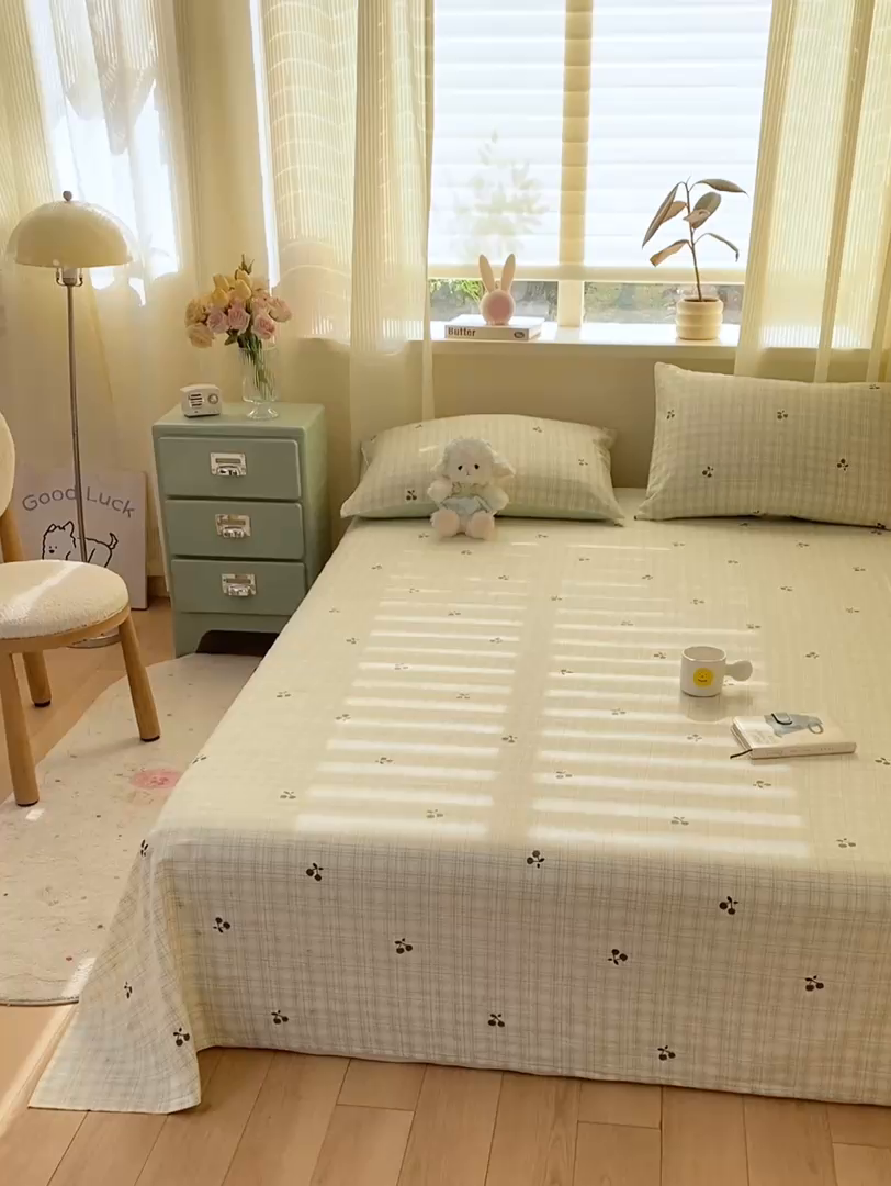 91家纺网 家纺一手货源 找家纺 红日子纺织品 2026新款全棉纯棉单床单 印象樱桃