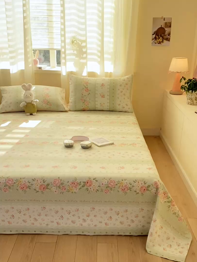 91家纺网 家纺一手货源 找家纺 红日子纺织品 2026新款全棉纯棉单床单 云边花漾