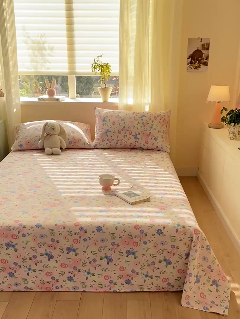 91家纺网 家纺一手货源 找家纺 红日子纺织品 2026新款全棉纯棉单床单 满园芬芳