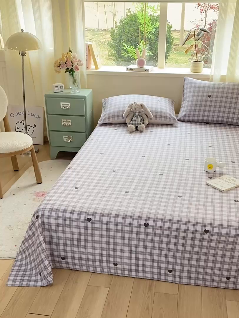 91家纺网 家纺一手货源 找家纺 红日子纺织品 2026新款全棉纯棉单床单 甜心乐园紫