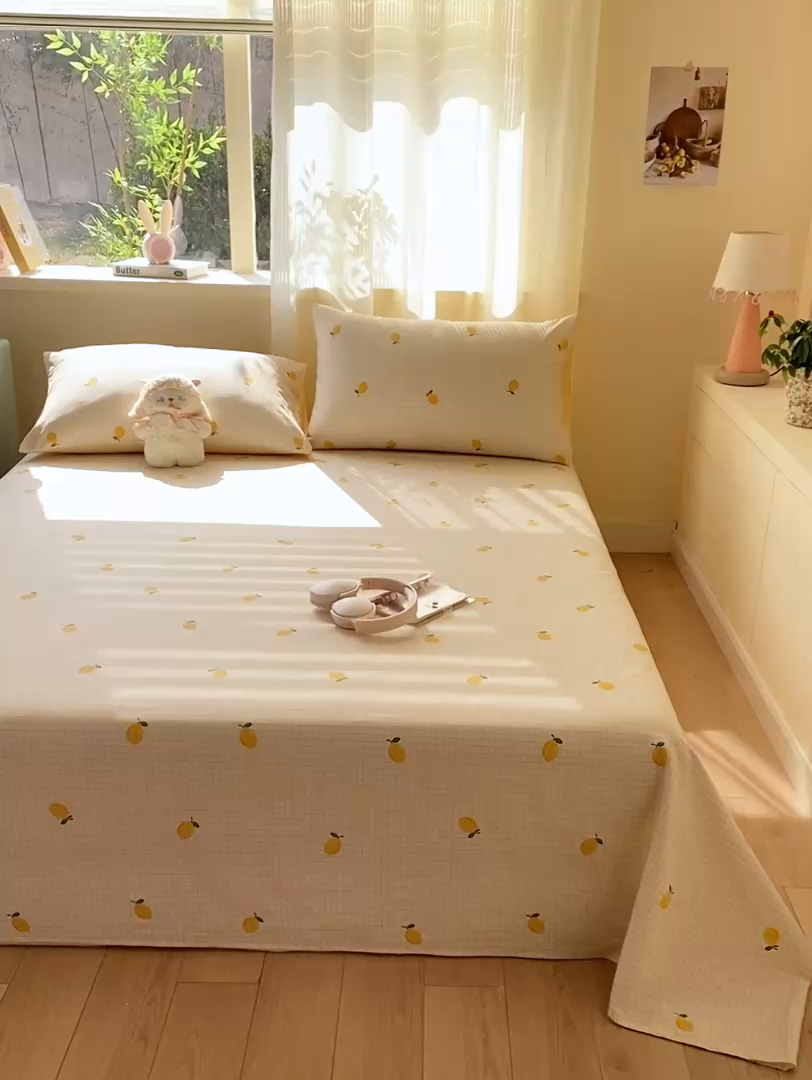 91家纺网 家纺一手货源 找家纺 红日子纺织品 2026新款全棉纯棉单床单 柠檬小镇