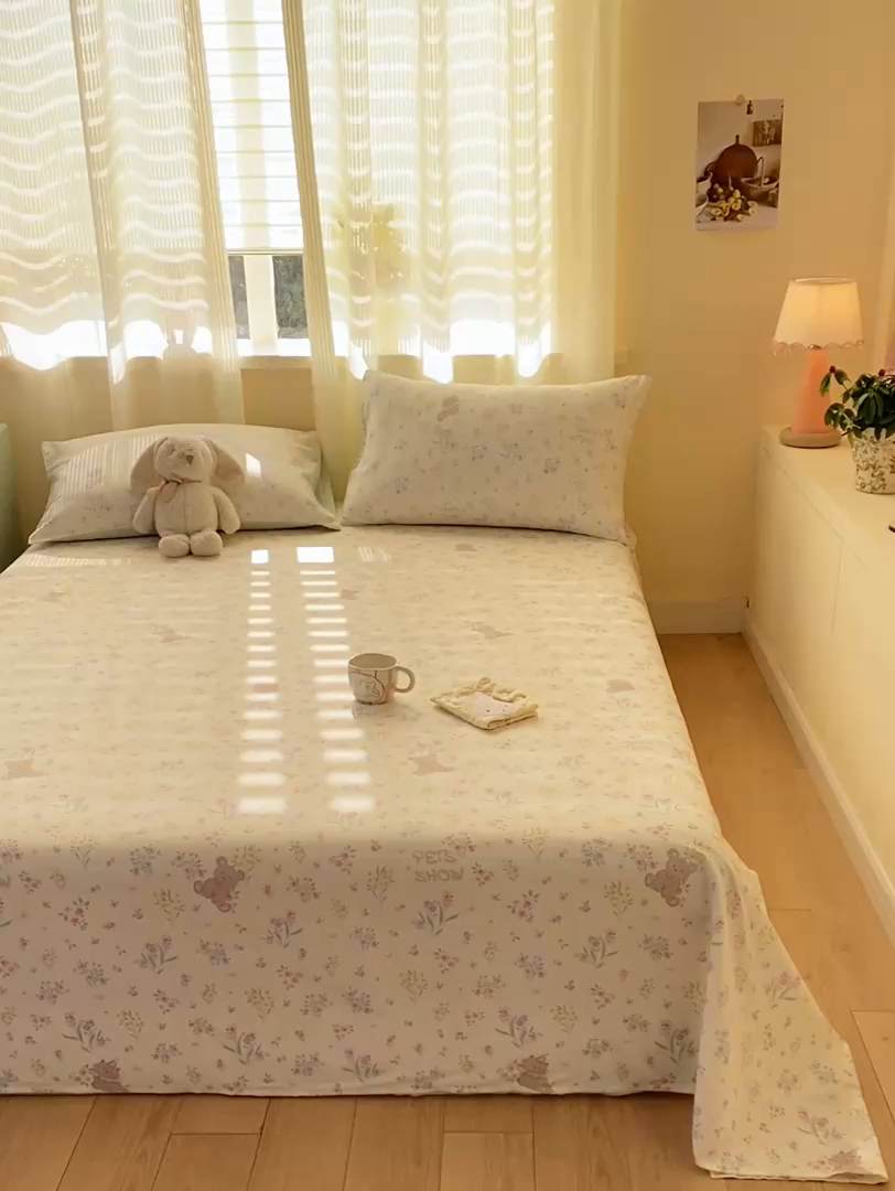 91家纺网 家纺一手货源 找家纺 红日子纺织品 2026新款全棉纯棉单床单 花园宝贝