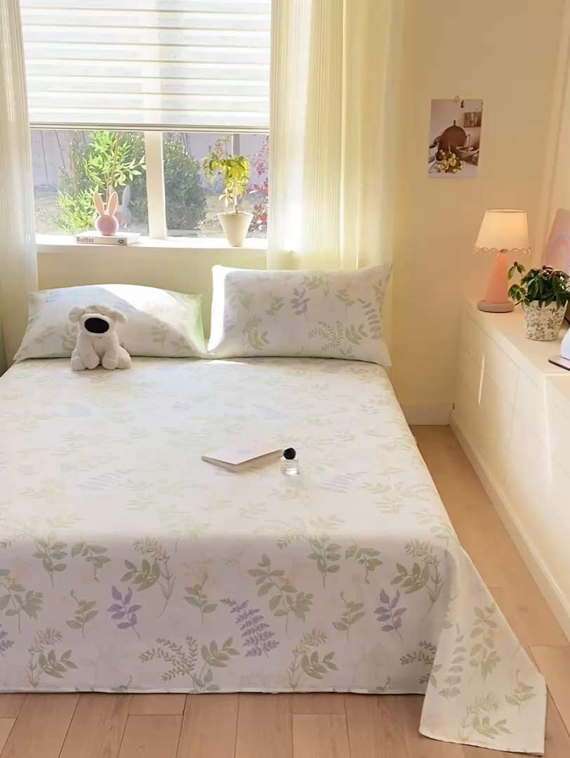 91家纺网 家纺一手货源 找家纺 红日子纺织品 2026新款全棉纯棉单床单 沁雨花叶