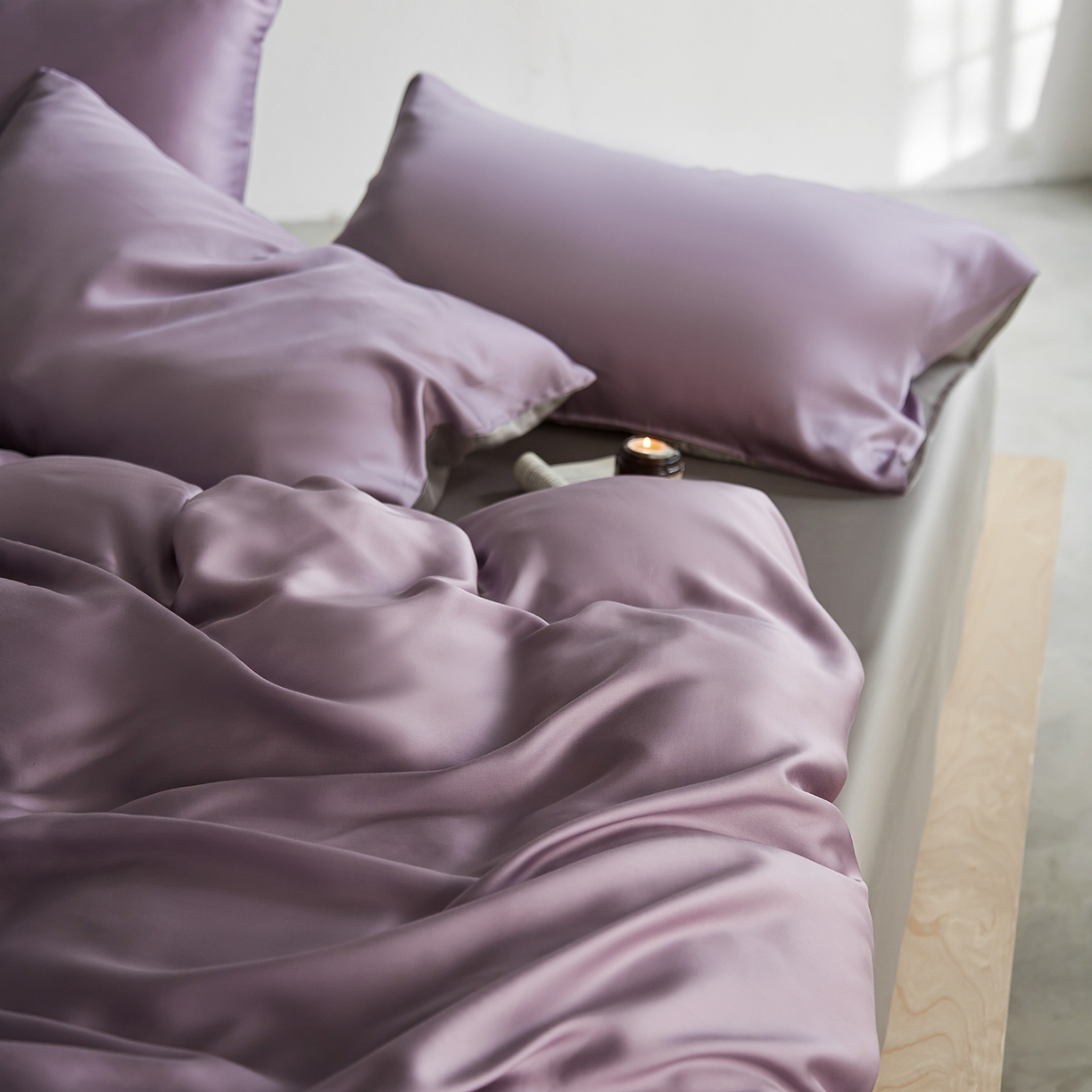 91家纺网 家纺一手货源 找家纺 轩和家居 2026新款60支奥地利兰精天丝四件套 香气紫+伯爵灰