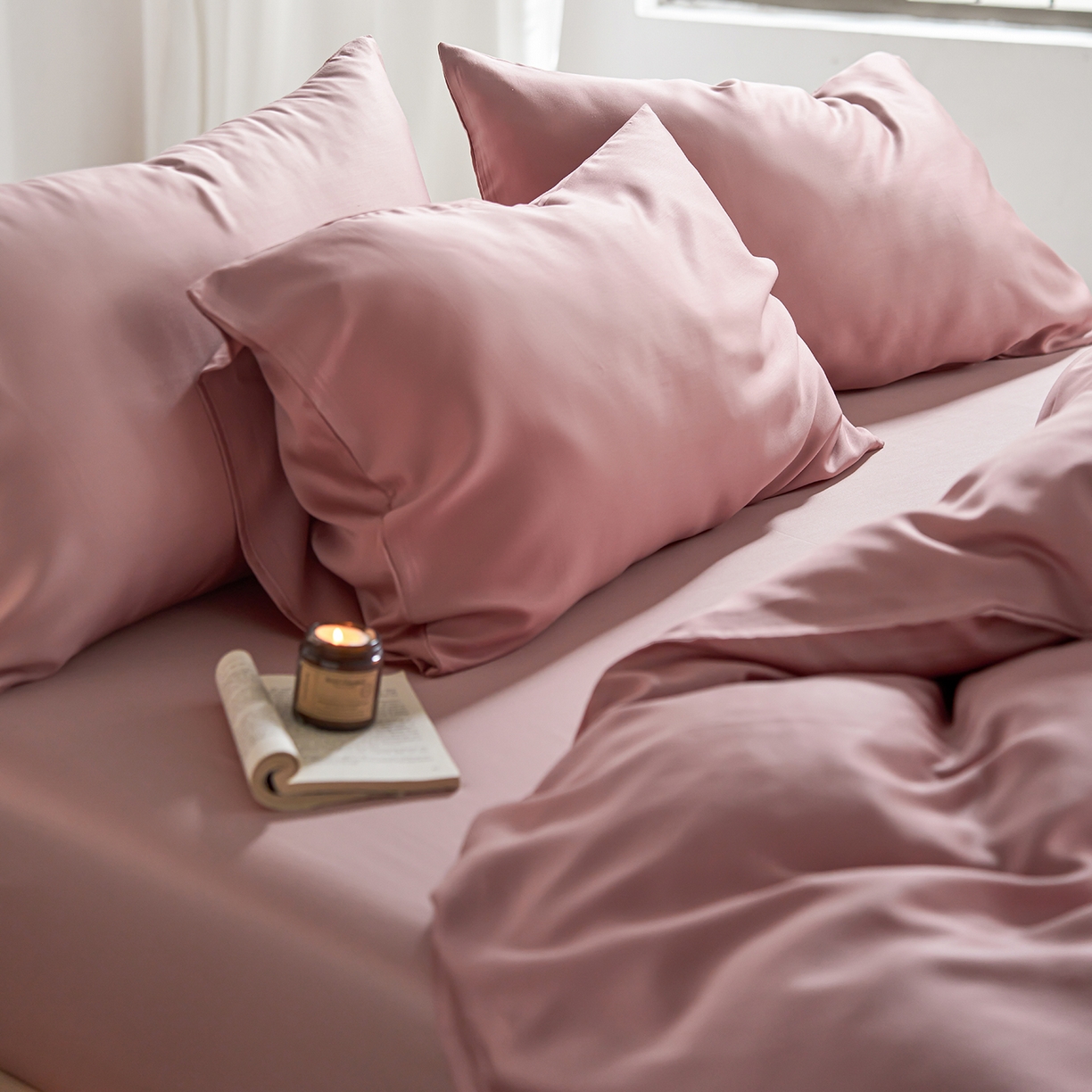 91家纺网 家纺一手货源 找家纺 轩和家居 2026新款60支奥地利兰精天丝四件套 胭脂粉